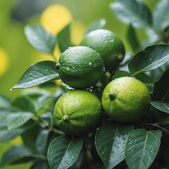 Fresh Green Limes: Zesty Citrus Fruits with Dew Drops