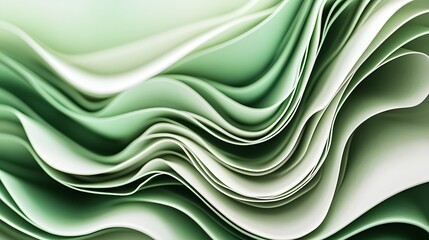 Obraz premium Abstract design of layered, flowing forms in soft greens and whites.