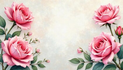 Delicate watercolor roses on textured background, subtle, pattern, surface