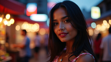 Obraz premium A young woman's charming smile, captivating with her warmth and radiant beauty