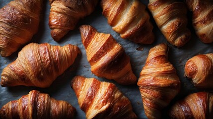 Freshly Baked Croissants Arranged on a Baking Sheet Ready for Enjoyment