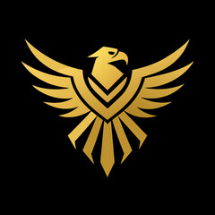 Golden  eagle with wings vector on black background.