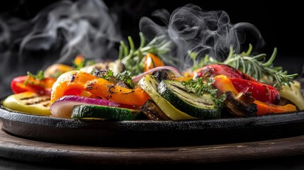Grilled Vegetable Platter Featuring Vibrant Peppers and Herbs Ready to Be Served