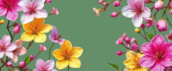 Delicate spring blossoms in vibrant hues form a seamless floral pattern , wedding design, print