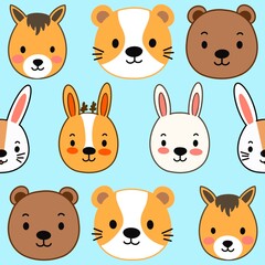 Obraz premium A variety of cute animal faces are suitable for screen printing on various surfaces.