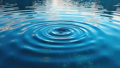 Rippling water surface reflects sky, creating concentric circles , reflection, calm, pond