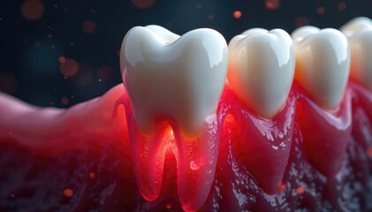 Severely inflamed gum tissue surrounding tooth , close-up, medical, dentistry