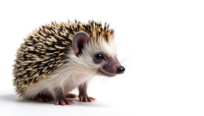 Small hedgehog isolated on pure white background, cute, pet, white background