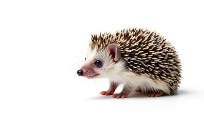 Small hedgehog isolated on pure white background, small hedgehog, dark
