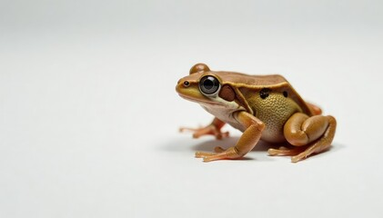 Small brown frog on plain white, showing texture, herpetology, image, simple