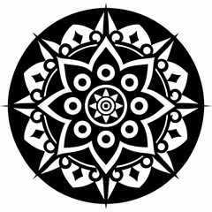 Monochromatic ethnic seamless round textures, vector on white background.