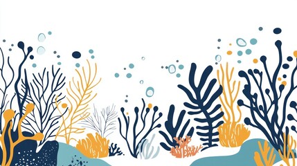 A modern minimalist under-the-sea design with geometric elements on a white background