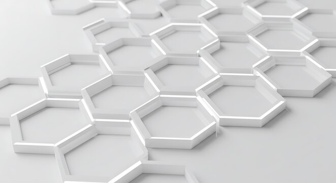 Hexagonal Harmony Interlocking Forms White Geometry Cellular Structure Facet Flow - Powered by Adobe