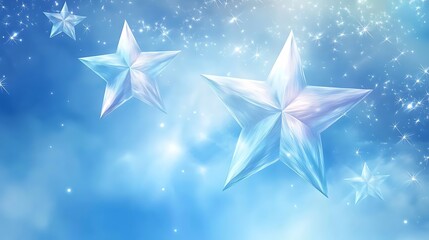 Luminous crystalline stars on blue background abstract design