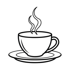 cup of coffee with steam line art vector art silhouette