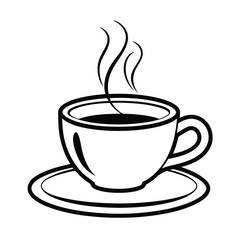 cup of coffee with steam line art vector art silhouette