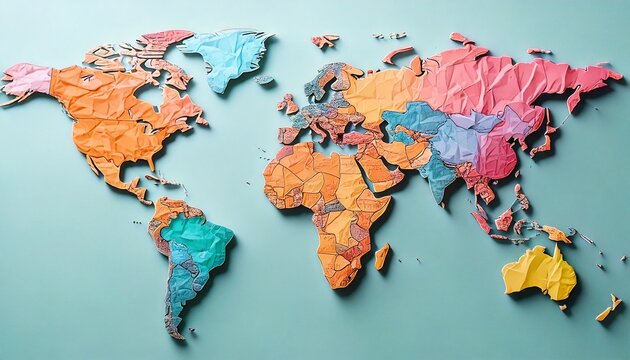 Mapa del mundo de papel arrugado de colores pastel