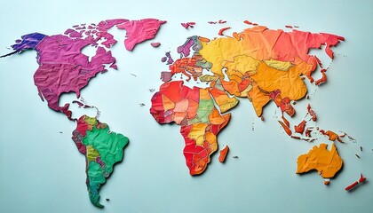 Mapa del mundo de papel arrugado de colores pastel