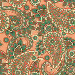 Paisley Floral oriental ethnic Pattern. Seamless Vector Ornament. Damask fabric patterns.