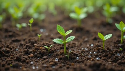 Fototapeta premium New Life Emerging: Saplings Sprouting in Rich Soil