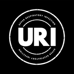 URI Upper Respiratory Infection - contagious infection of the upper respiratory tract,  acronym text stamp concept background