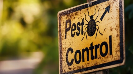 A "Pest Control" sign with a crossed-out bug symbol
