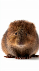 Eastern water vole arvicola amphibius, with blunt snout and strong chela isolated on white backcloth