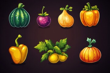 Colorful Vegetables and Fruits Digital Illustration