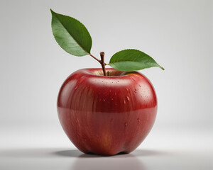 Perfect Red Apple with Leaf on White Background – Fresh, Glossy, and Realistic Fruit Close-Up