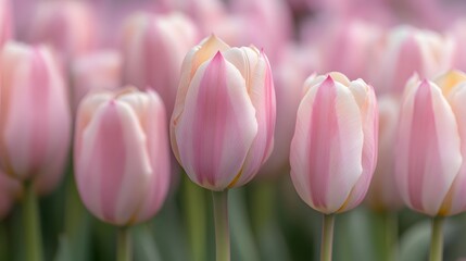 Naklejka premium Closeup of Pink and White Tulips Blooming in Spring Garden