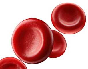 Flowing red blood cells isolated on solid white background