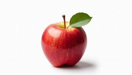 Perfect Red Apple with Leaf on White Background – Fresh, Glossy, and Realistic Fruit Close-Up