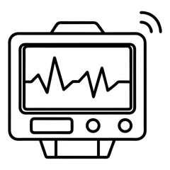 Heart monitor machine vector &ndash; thin black line drawing on white background