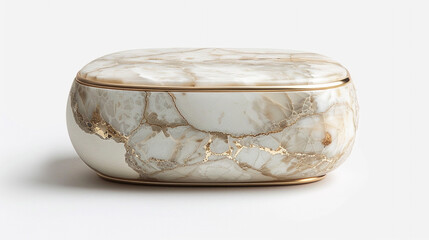 A sleek alabaster side table with scarab engravings and gilded trim, handcrafted with royal motifs, placed on a pure white background.