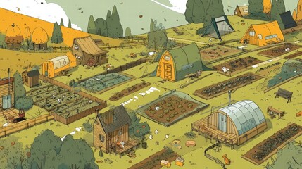 Obraz premium Idyllic Eco-Village Sustainable Community Living in Autumn