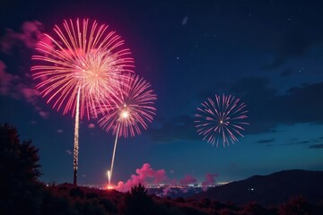 Vibrant fireworks explode in the night sky, illuminating the darkness with colorful bursts , celebration, fireworks, spectacular