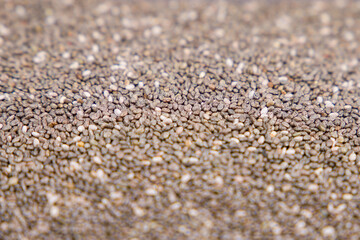 Close up of chia seeds. Selective focus.