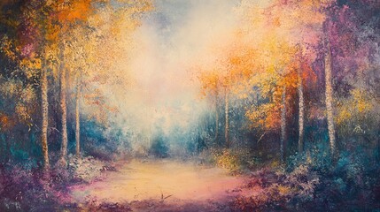 Autumnal forest path painting