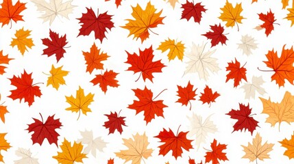 Fototapeta premium Seamless pattern of cartoon maple leaves in fall colors, vector illustration, white background 