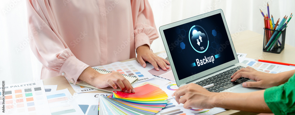 Poster backup storage data internet technology business concept. database storage cloud technology file dat
