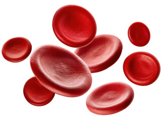Flowing red blood cells isolated on solid white background