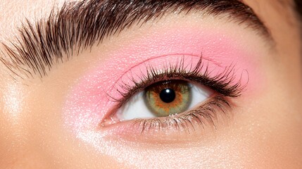 Fototapeta premium Eye with Pink Eyeshadow and Long Eyelashes Macro Closeup