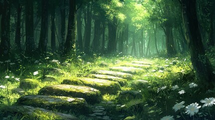 Sunlight-drenched forest path