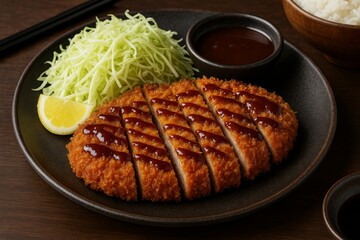 Delicious Tonkatsu Cutlets with Cabbage and Sauce