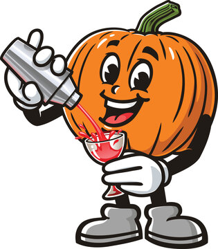 recommend clip art: Cartoon pumpkin character making cocktail