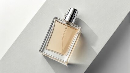 Elegant perfume bottle on white surface mockup
