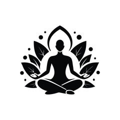 a minimalist black yoga logo featuring vector art silhouette