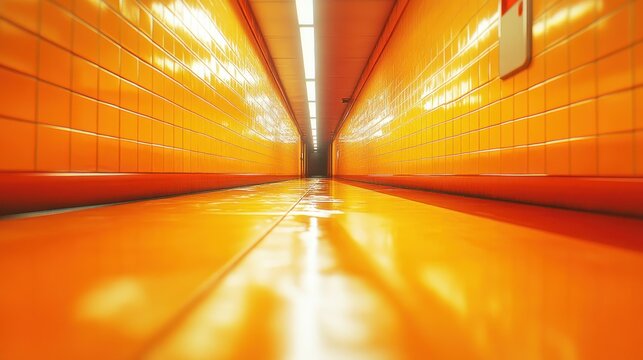 Fototapeta Bright, orange subway tunnel