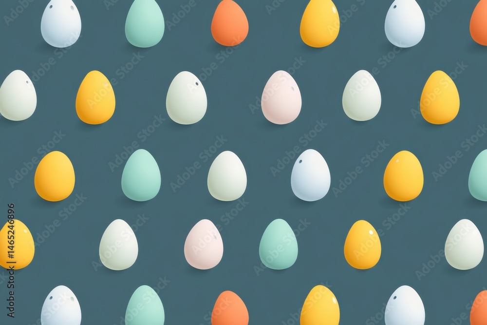 Poster symmetrical flat design featuring small egg icons in various colors on a dark background suitable fo