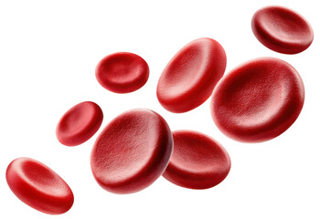 Flowing red blood cells isolated on solid white background